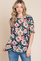 BOMBOM Floral Round Neck T-Shirt Trendsi