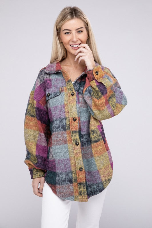 Loose Fit Buttoned Down Check Shirt Jacket BiBi