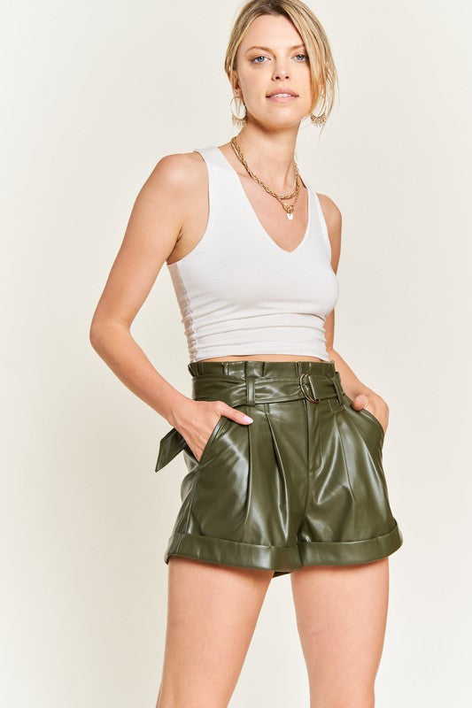 High-rise waist Belted Faux Leather Short JJB5001 Jade By Jane