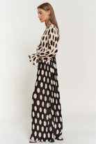 Polka Dot Ruffled Long Sleeve Pleated Maxi Dress Davi & Dani