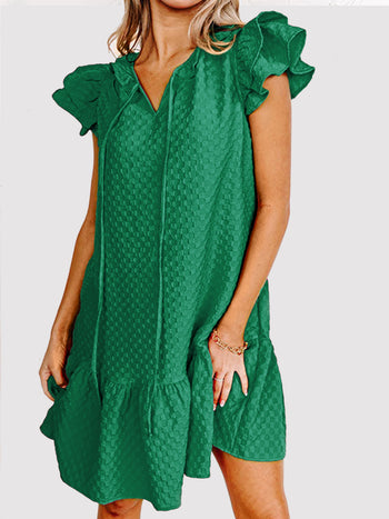 Ruffled Tie Neck Cap Sleeve Dress Trendsi