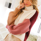 ClaudiaG Fuzzy Color Block Sweater Cream