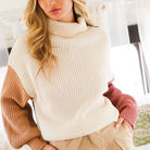 ClaudiaG Fuzzy Color Block Sweater Cream