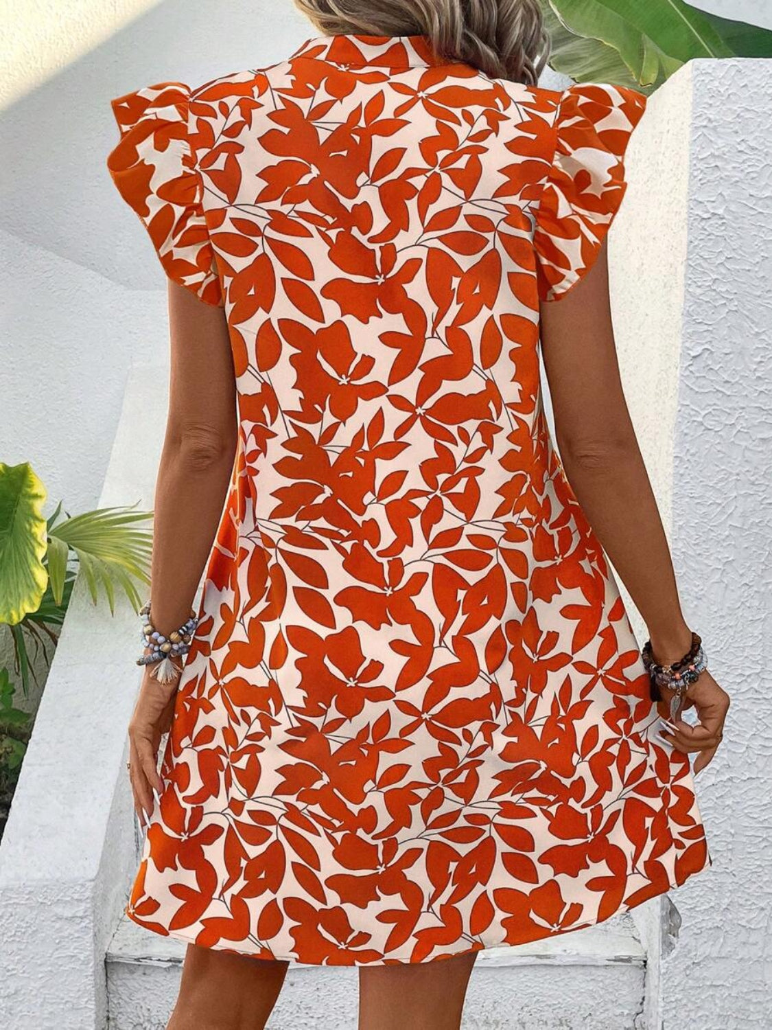 Printed Notched Cap Sleeve Mini Dress