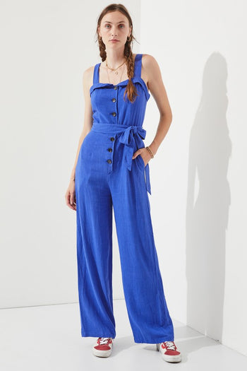 SLEEVELESS ADJUSTABLE STRAP BUTTON DOWN JUMPSUIT Jade By Jane