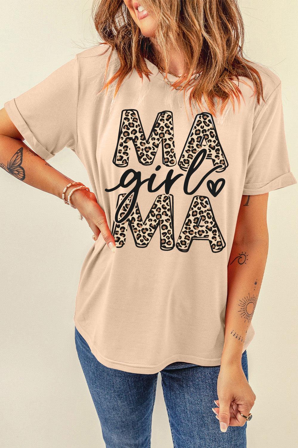 MAMA GIRL Round Neck Short Sleeve T-Shirt Trendsi