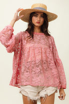 BiBi Floral Lace Long Sleeve Top Trendsi