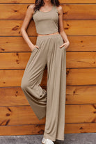 Scoop Neck Top and Wide Leg Pants Set Trendsi