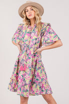 SAGE + FIG Floral Ruffle Short Sleeve Dress Trendsi