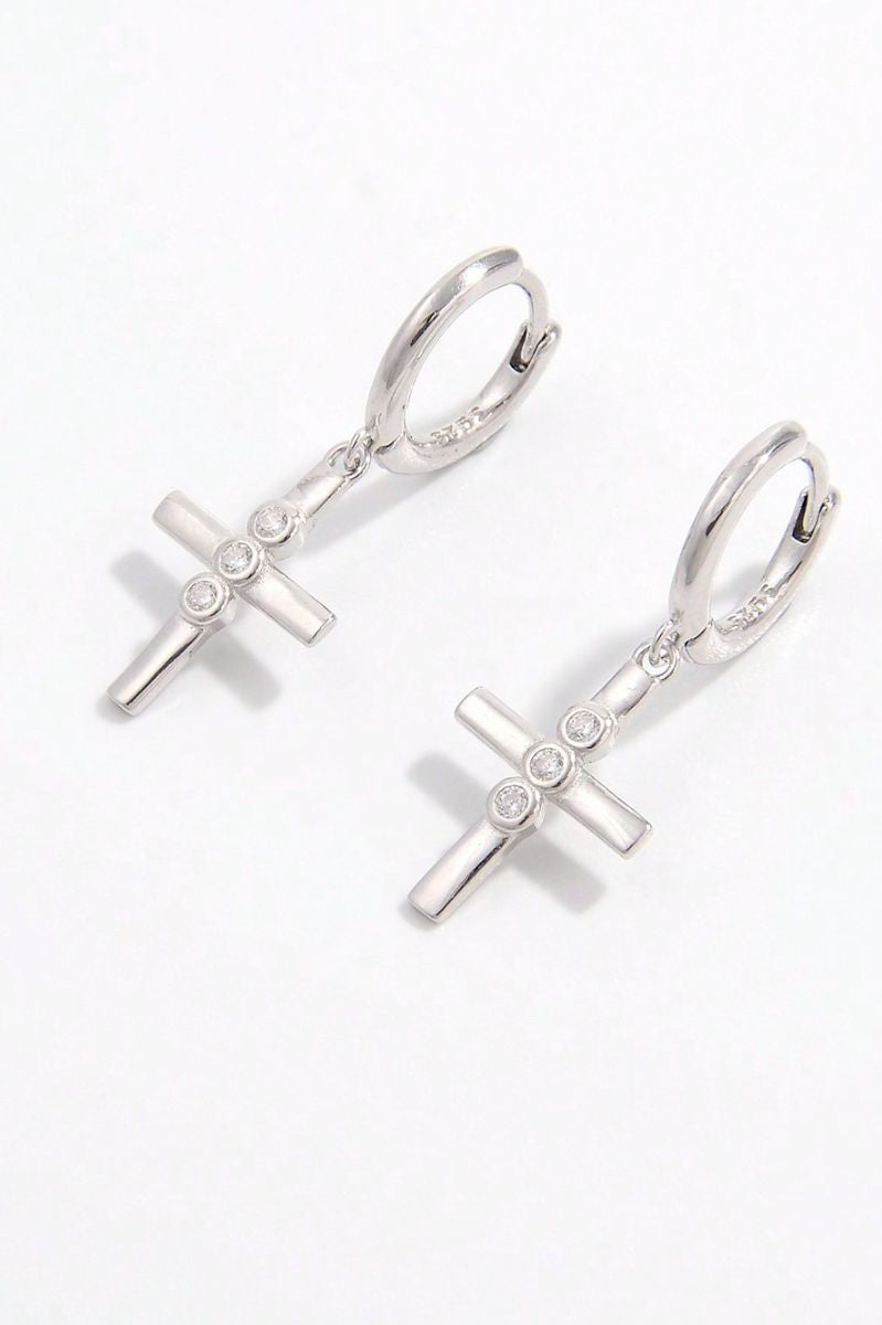 925 Sterling Silver Zircon Cross Earrings Trendsi