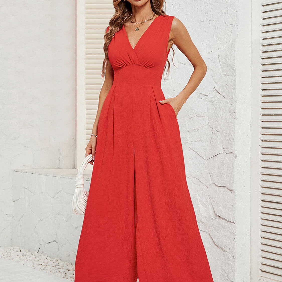 Surplice Wide Strap Jumpsuit with Pockets