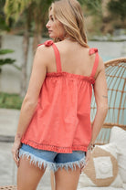 Embroidered Sleeveless Ruffle Tank Top Davi & Dani