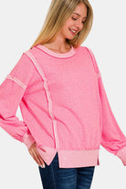 Washed Exposed-Seam Sweatshirt Casual Chic Botique