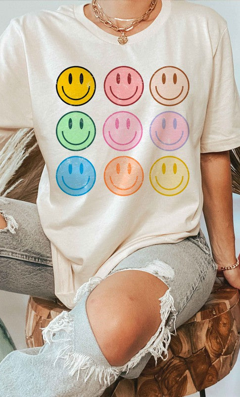 MULTI COLOR HAPPY FACES Graphic Tee BLUME AND CO.