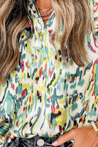 Ruffled Printed Notched Cap Sleeve Blouse Trendsi