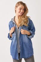 RISEN Zip Up Hooded Denim Shirt Trendsi