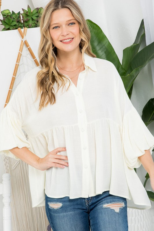 SOLID BUTTON DOWN BLOUSE e Luna