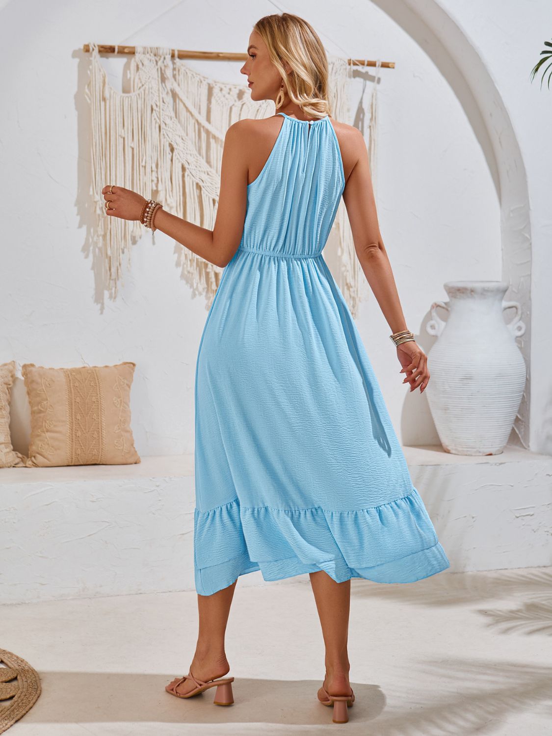 Ruffled Round Neck Sleeveless Dress Trendsi