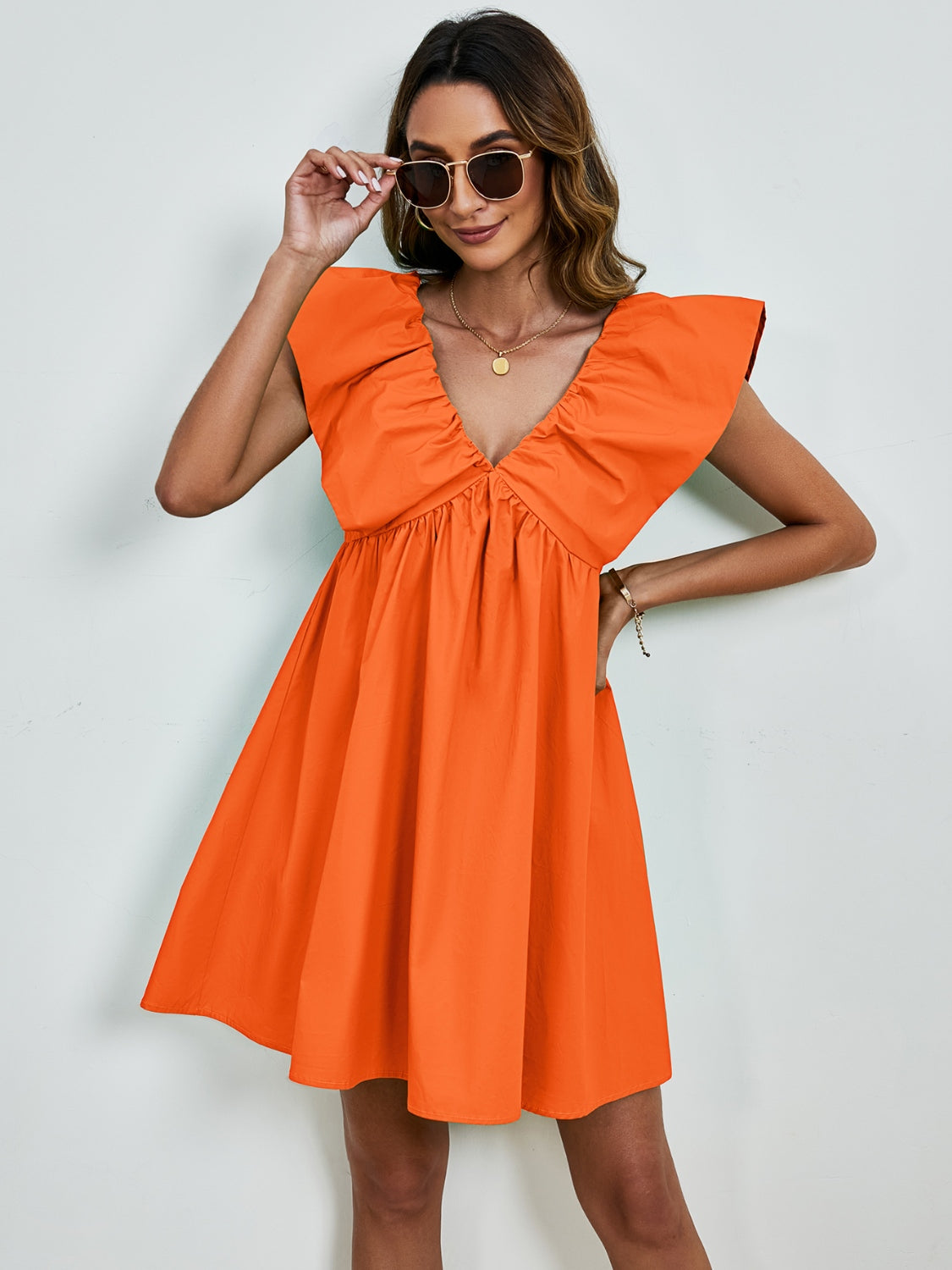 V-Neck Cap Sleeve Mini Dress Trendsi