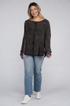 Plus Washed Baby Waffle Oversized Long Sleeve Top ZENANA