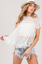 SAGE + FIG Round Neck Short Sleeve Lace Blouse Trendsi