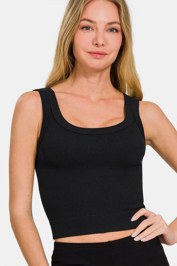 Zenana Ribbed Round Neck Cropped Tank Trendsi