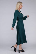 Pleated Maxi Dress with belt Nuvi Apparel