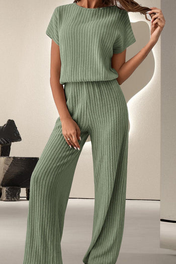 Round Neck Short Sleeve Jumpsuit Trendsi