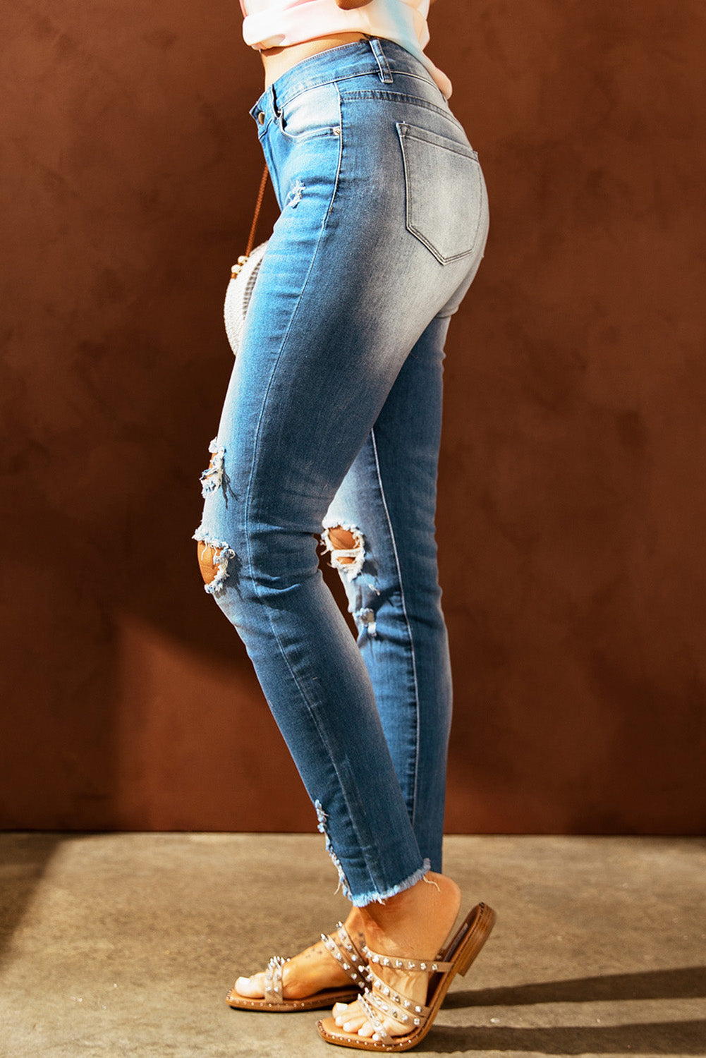 Baeful Easter Distressed Frayed Hem Jeans Trendsi