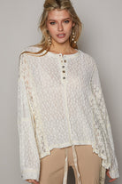 POL Round Neck Long Sleeve Raw Edge Lace Top Trendsi