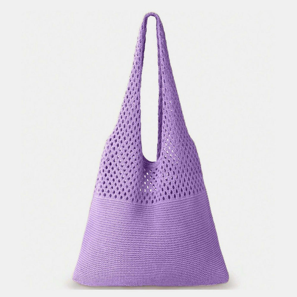 Zenana Crochet Mesh Half Pointelle Knit Tote Bag