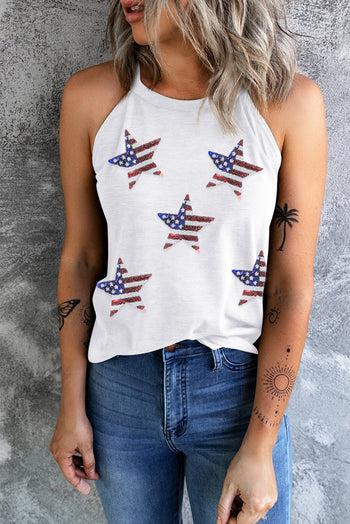 Sequin US Flag Star Grecian Neck Tank Trendsi