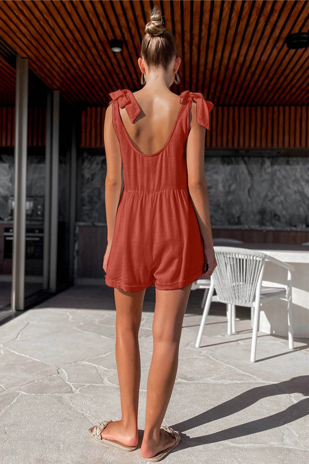 Full Size Scoop Neck Tie Shoulder Romper Trendsi