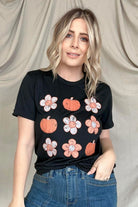 Pumpkin Flower Print Graphic Tee Kiwidrop