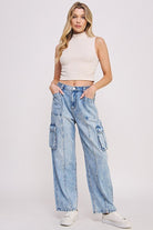 HIGH WAIST BAGGY DENIM CARGO ANKLE LENGTH TROUSERS Jade By Jane