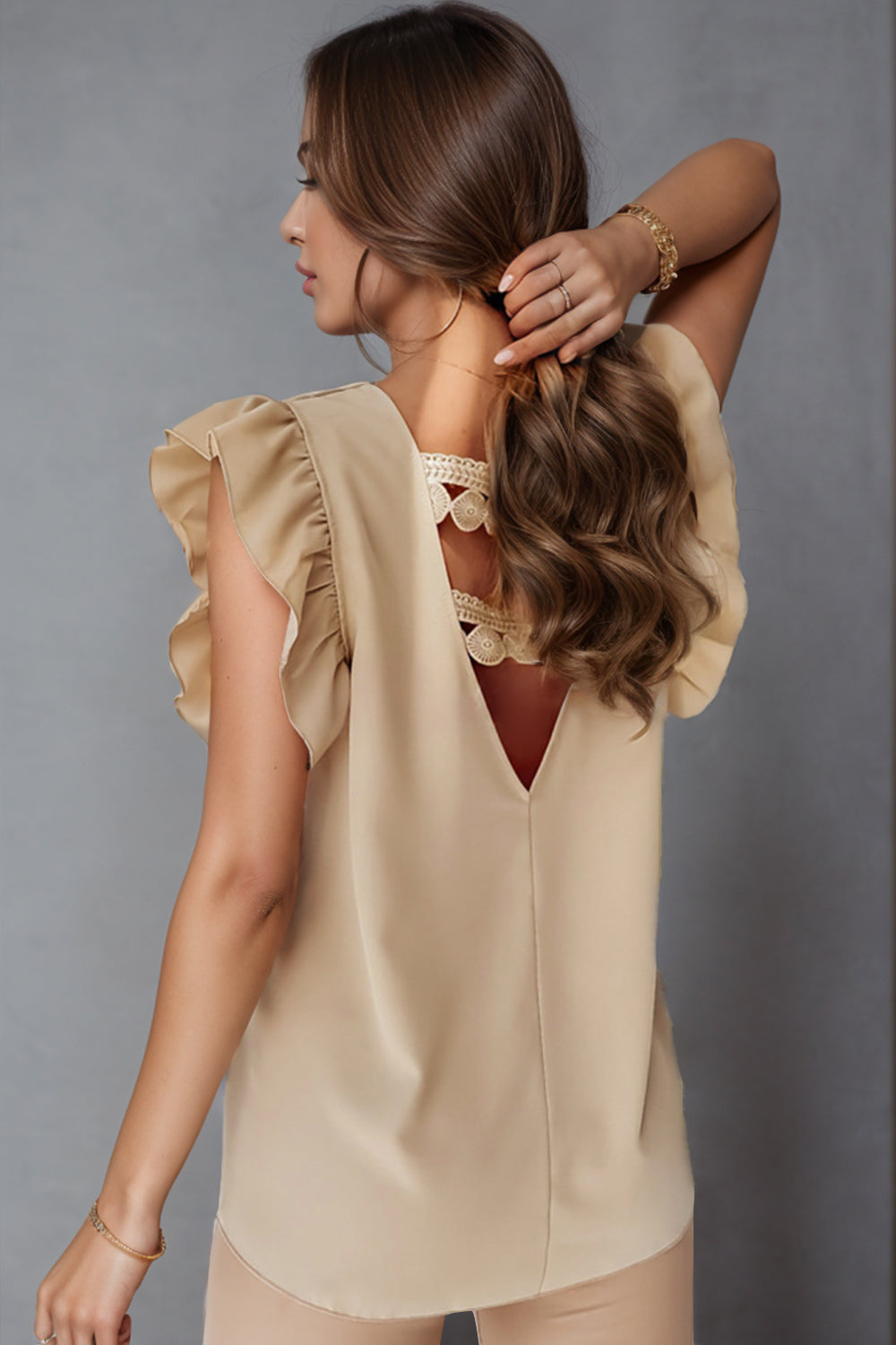 Ruffled V-Neck Cap Sleeve Blouse Trendsi