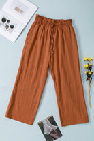 Drawstring Paperbag Waist Wide Leg Pants Trendsi