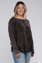 Plus Washed Baby Waffle Oversized Long Sleeve Top ZENANA