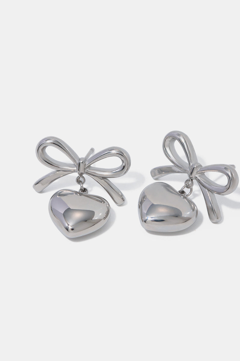 Stainless Steel Bow & Heart Drop Earrings Trendsi