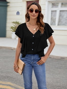 Ruffled V-Neck Short Sleeve Top Trendsi