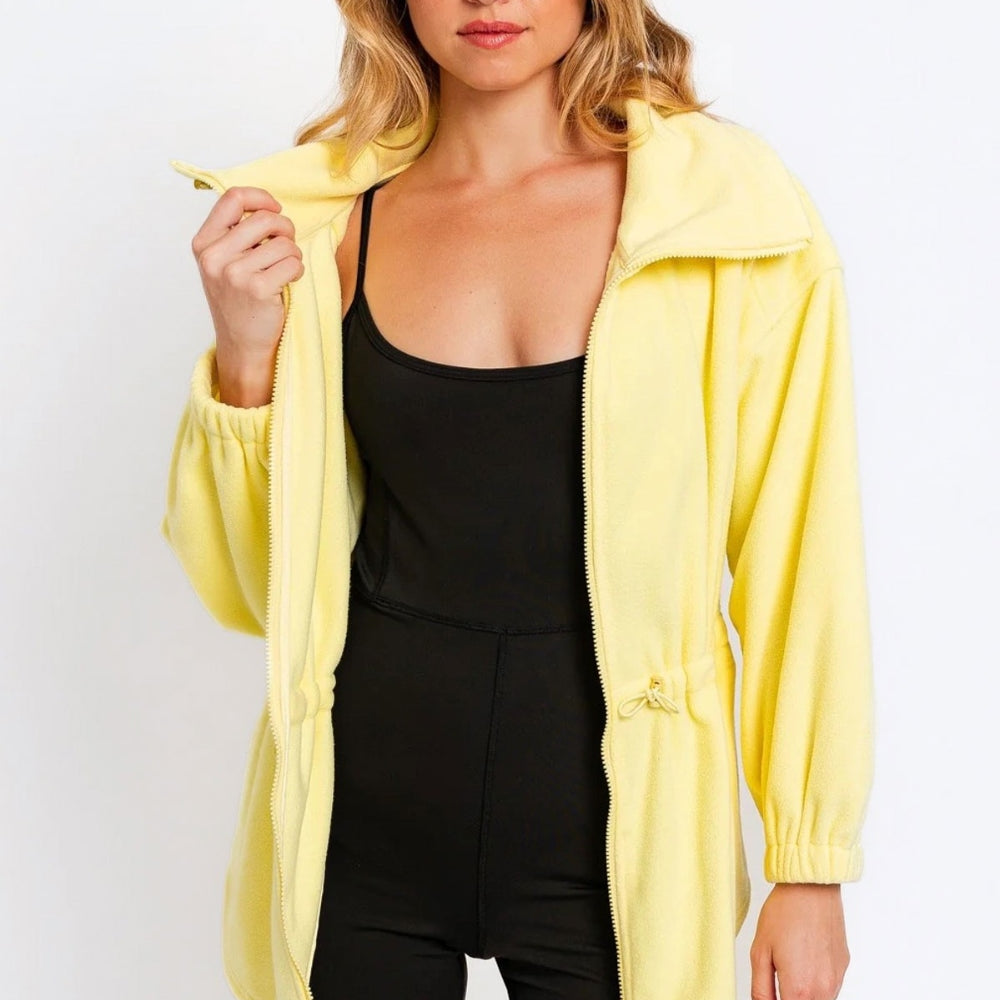Tasha Apparel Zip Up Waist Drawstring Soft Fleece Jacket Trendsi