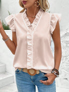 Ruffled V-Neck Cap Sleeve Blouse Trendsi