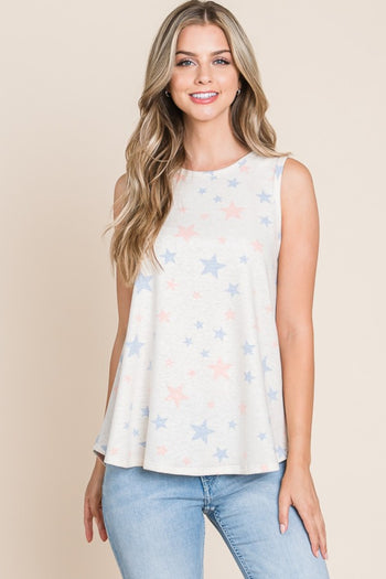 BOMBOM Star Print Round Neck Tank Trendsi