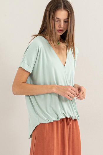 HYFVE Short Sleeve Surplice Top Trendsi