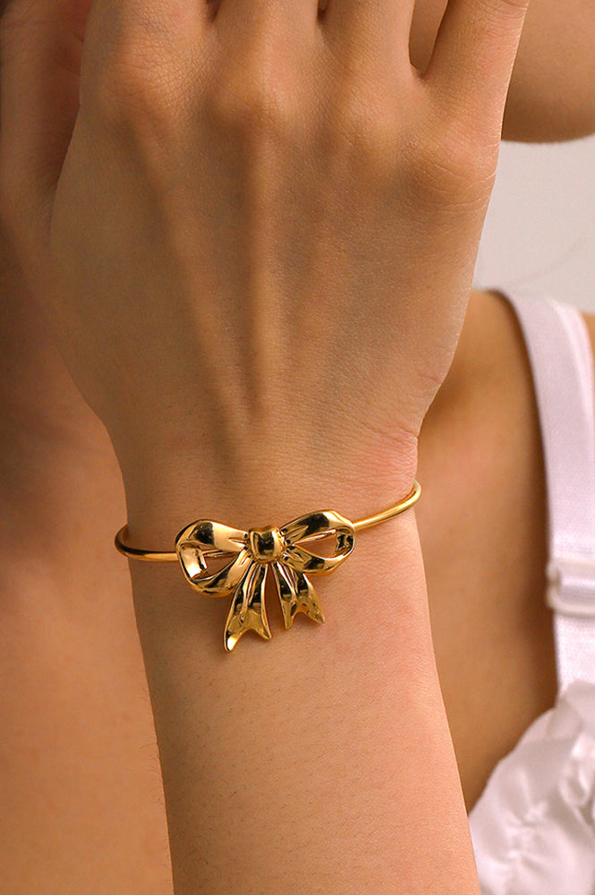 18K Gold-Plated Stainless Steel Bow Bracelet Casual Chic Boutique