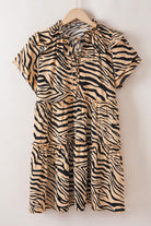 Ruffled Animal Print Tie Neck Mini Dress Casual Chic Boutique