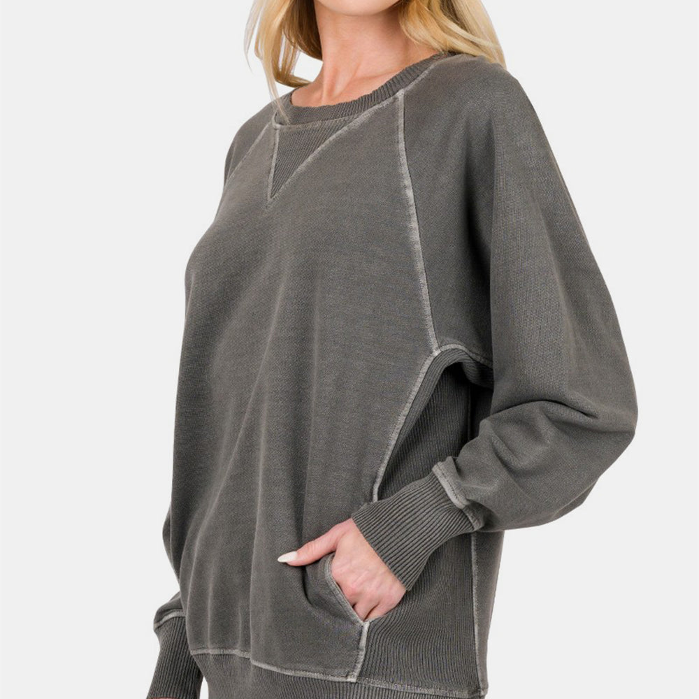 Zenana Round Neck Long Sleeve Sweatshirt