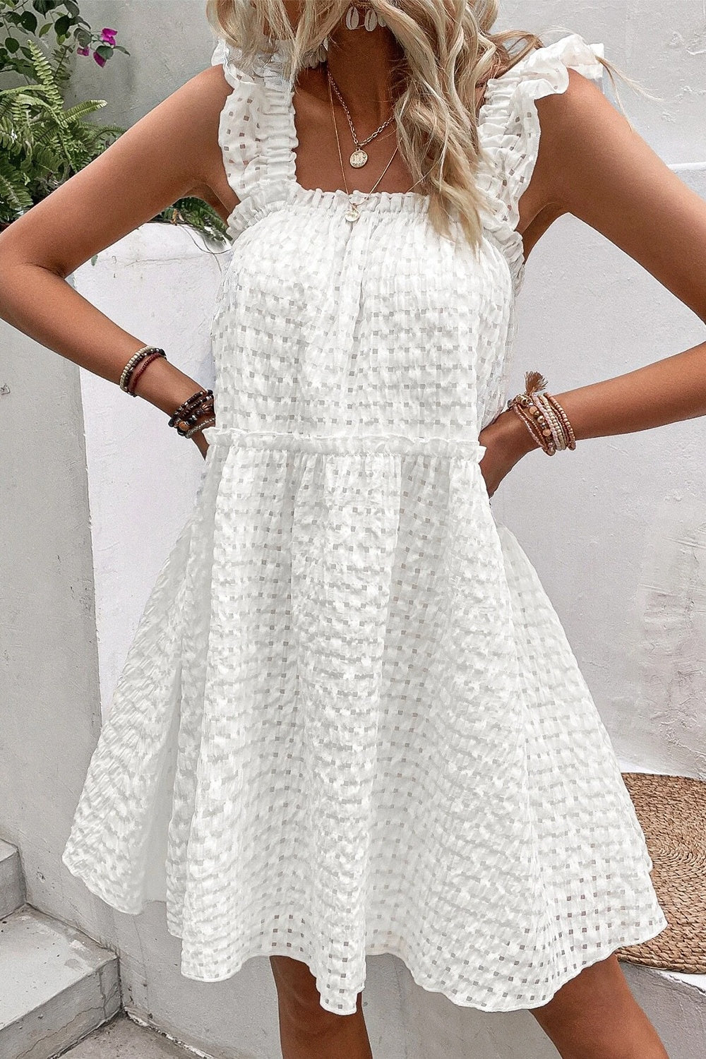 Ruffled Square Neck Wide Strap Dress Trendsi