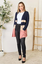 e.Luna Full Size Color Block Contrast Open Cardigan Trendsi