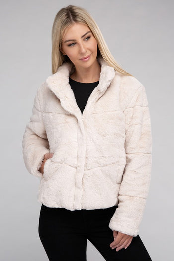 Fluffy Zip-Up Sweater Jacket Ambiance Apparel